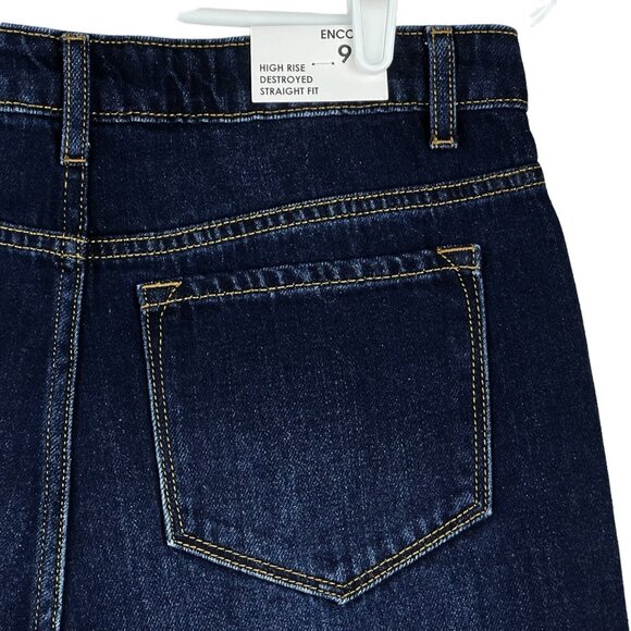 Encore Jeans Women Destroyed Dark Blue Denim Jeans Size 9 High Rise Straight NWT - Picture 6 of 14